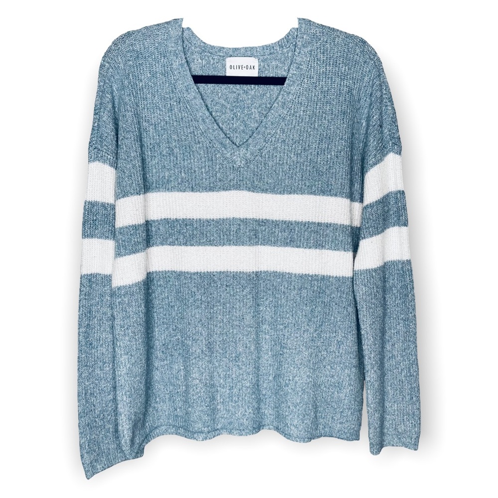 Olive & Oak M Blue White Stripe Knit Ribbed Sweater Women’s